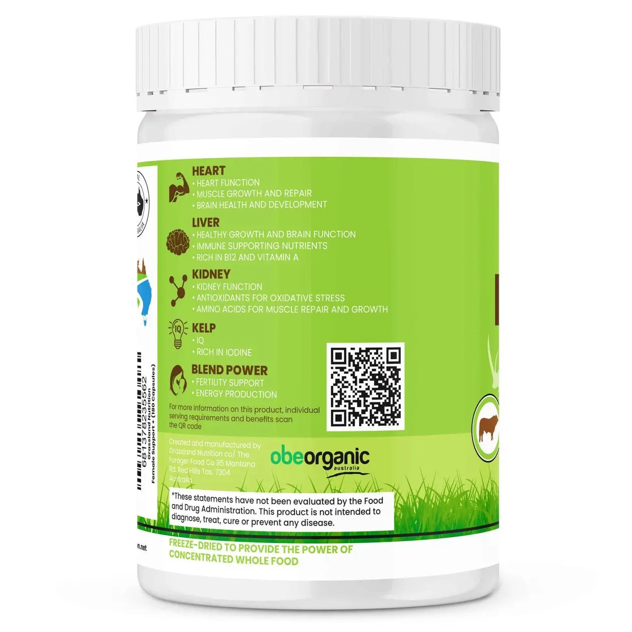 Female Support+ - Nutritional Supplement Capsules - Beef Organs & Kelp