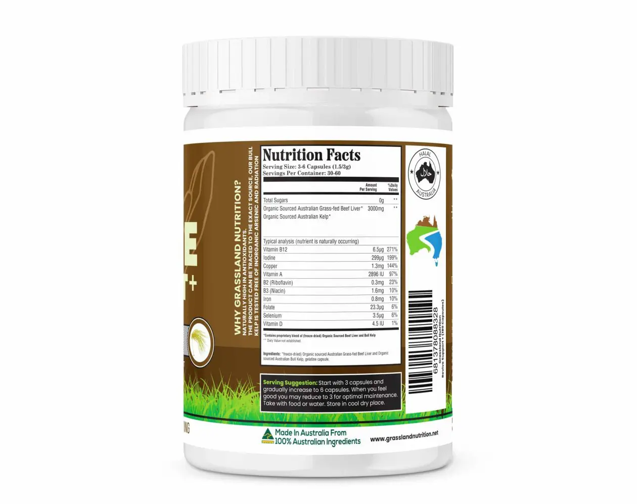 Revive Support+ - 180 Capsules 3000mg per serve - Beef Organs & Kelp
